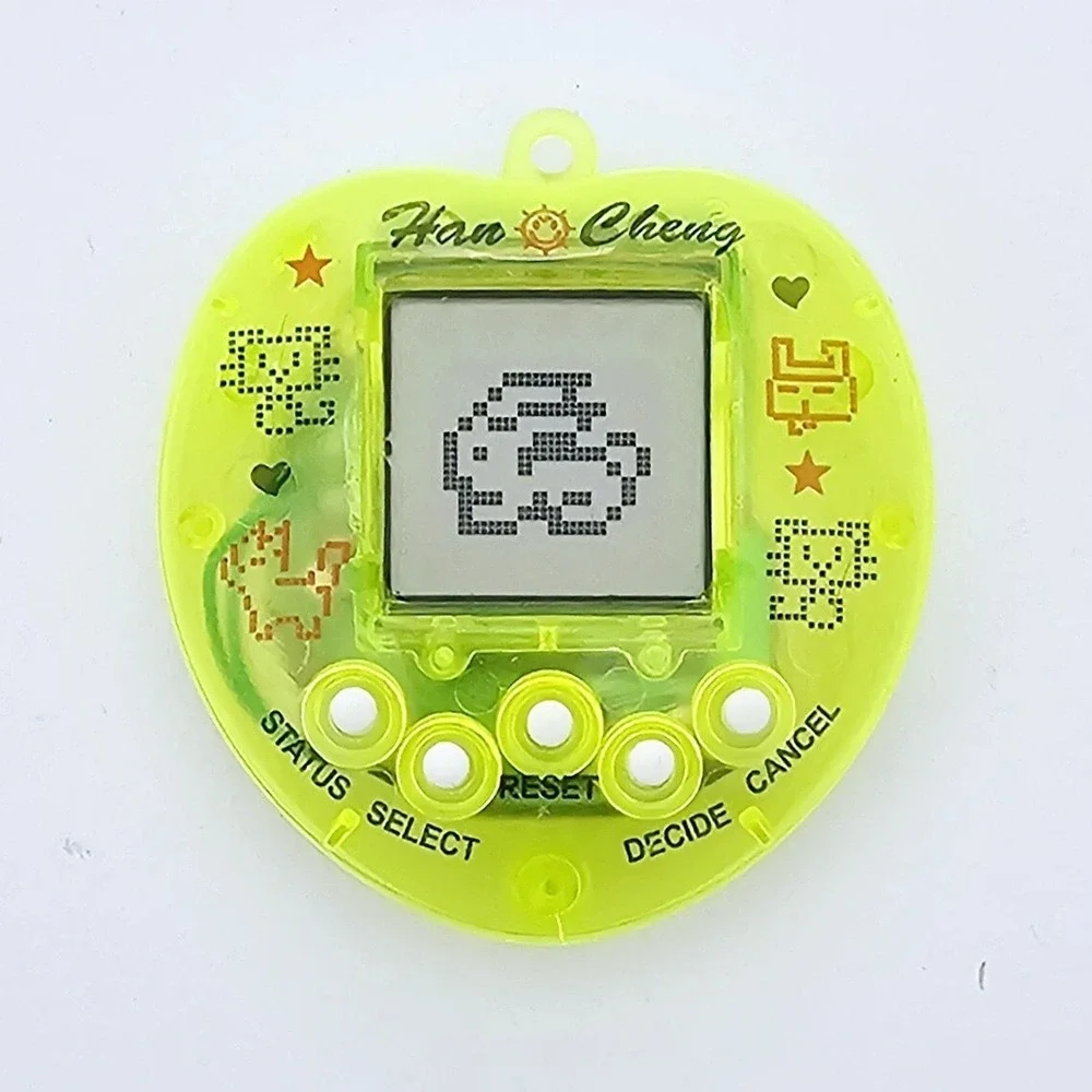 Han Cheng Virtual Pet Handheld Game Neon Lime Green Heart Translucent Retro Toy